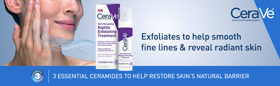 CeraVe Tratamiento Exfoliante Nocturno Renovador de la Piel 50ml Suero con Ácido Glicólico y Láctico con Ceramidas para una Piel Radiante y Suave