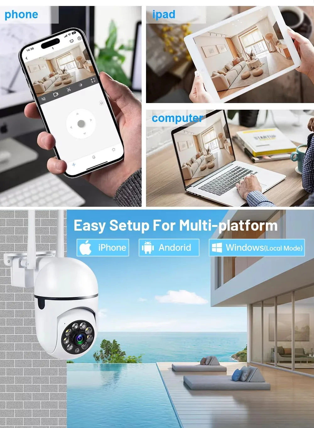 Cámara PTZ de vigilancia de seguridad inalámbrica IP Wifi de 8MP, zoom 4X, seguimiento, audio bidireccional, cámara de visión nocturna a color HD