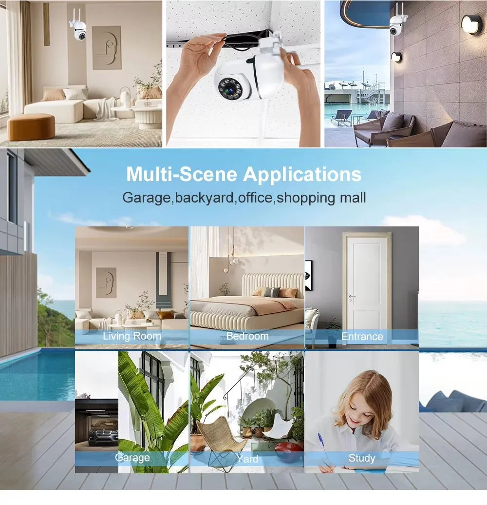 Cámara PTZ de vigilancia de seguridad inalámbrica IP Wifi de 8MP, zoom 4X, seguimiento, audio bidireccional, cámara de visión nocturna a color HD