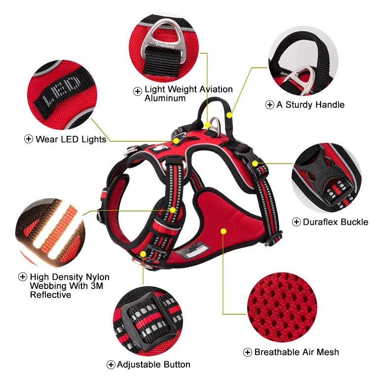 Arnés para Perros de Nylon Reflectante Truelove sin Tirones Ajustable Mediano Grande para Perros Traviesos Chaleco de Seguridad para Coche Correr Pasear