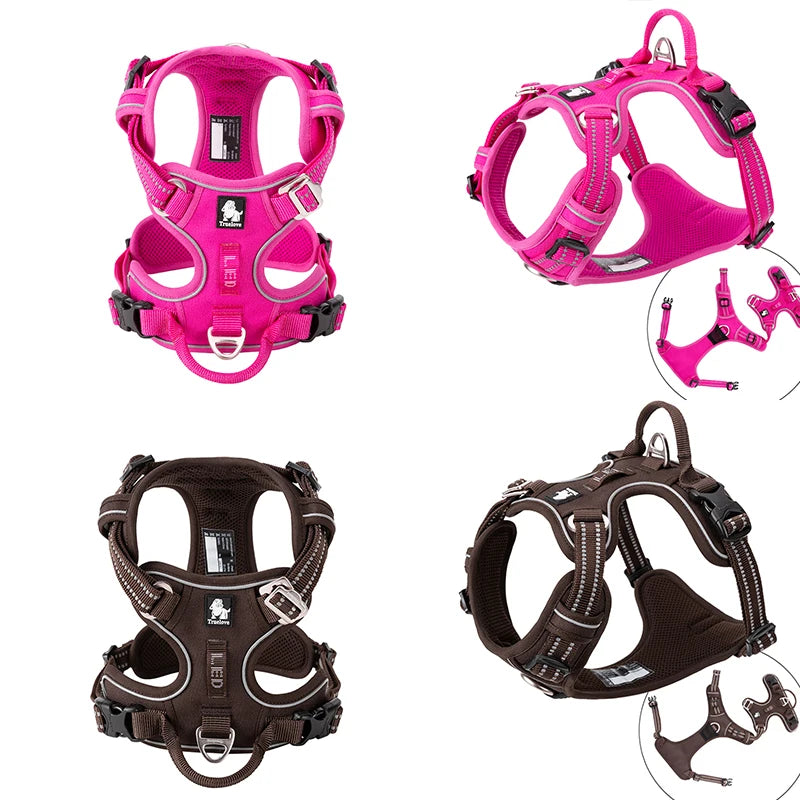 Arnés para Perros de Nylon Reflectante Truelove sin Tirones Ajustable Mediano Grande para Perros Traviesos Chaleco de Seguridad para Coche Correr Pasear