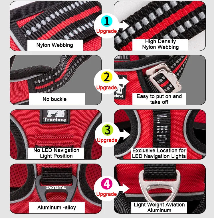 Arnés para Perros de Nylon Reflectante Truelove sin Tirones Ajustable Mediano Grande para Perros Traviesos Chaleco de Seguridad para Coche Correr Pasear