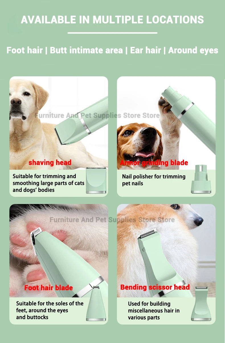 Nuevo Kit de herramientas de belleza multifuncional eléctrico 4 en 1 para mascotas Cortapelos recargable para perros y gatos Suministros para mascotas