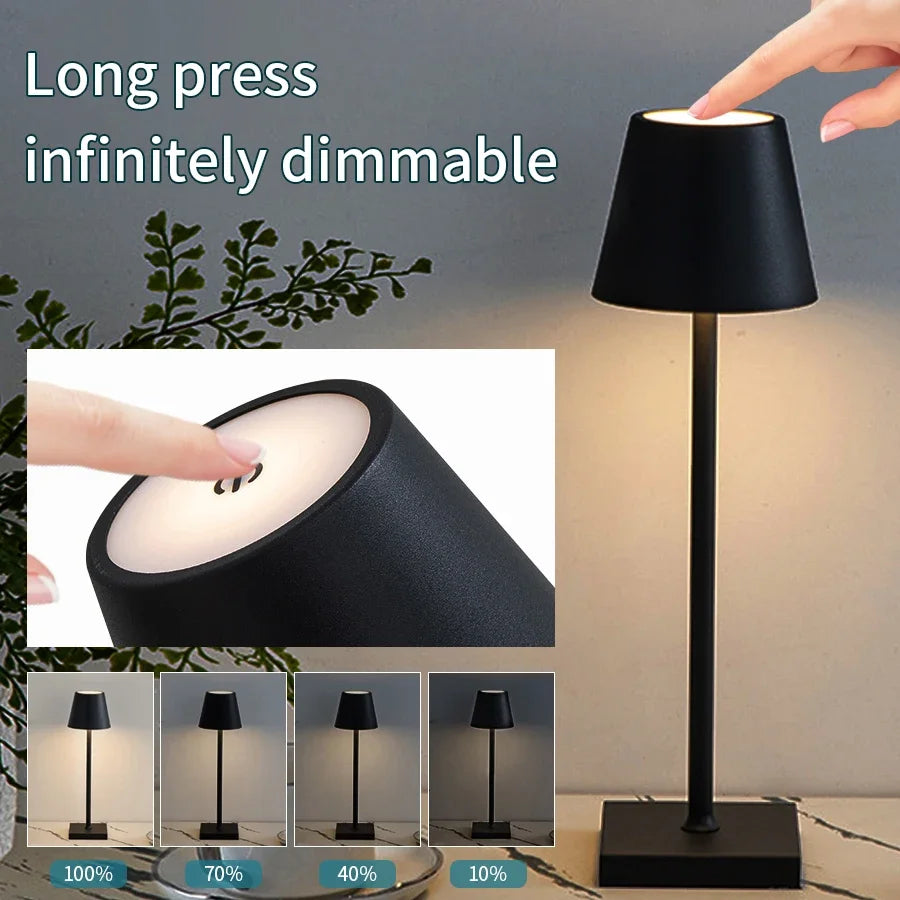 Lámpara de mesa LED nórdica, recargable, táctil, regulable, para dormitorio, comedor, cafetería, decoración sencilla para el hogar.
