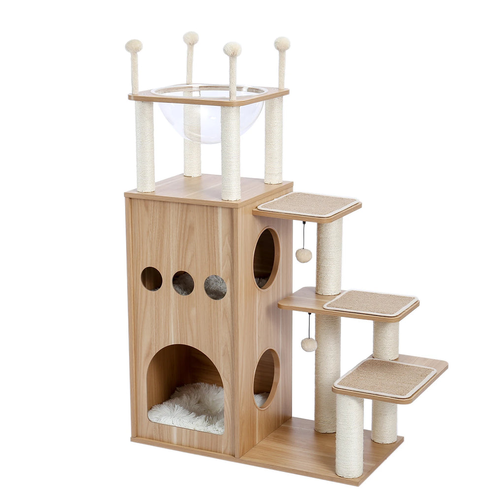Árbol para Gatos de Varios Niveles, Torre de Madera para Gatos de Interior con Rascadores, Amplio Condominio, Hamaca, Plataforma Superior y Rascador para Gatos, Juguetes para Gatos