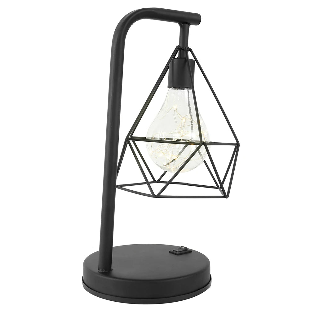 Retro Iron Art LED Night Light Geometric Desk Lighting Bedside Lamp Classic Iron Home Living Room Coffee Bar Decor Ambience Lamp