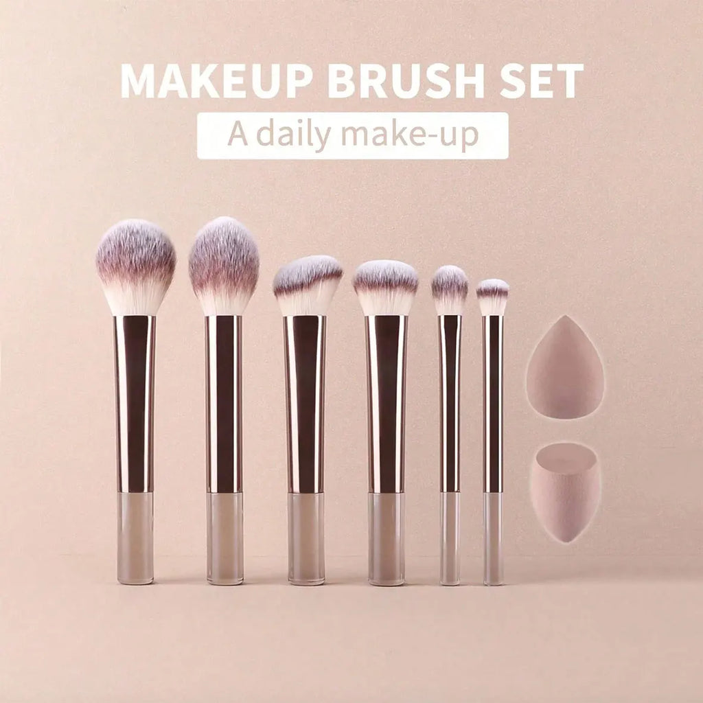 Sunny Makeup: Set de 12 brochas de maquillaje profesionales que incluye brochas para sombras de ojos, polvos y colorete, 2 esponjas de maquillaje, 1 borla de polvos, completo para viaje