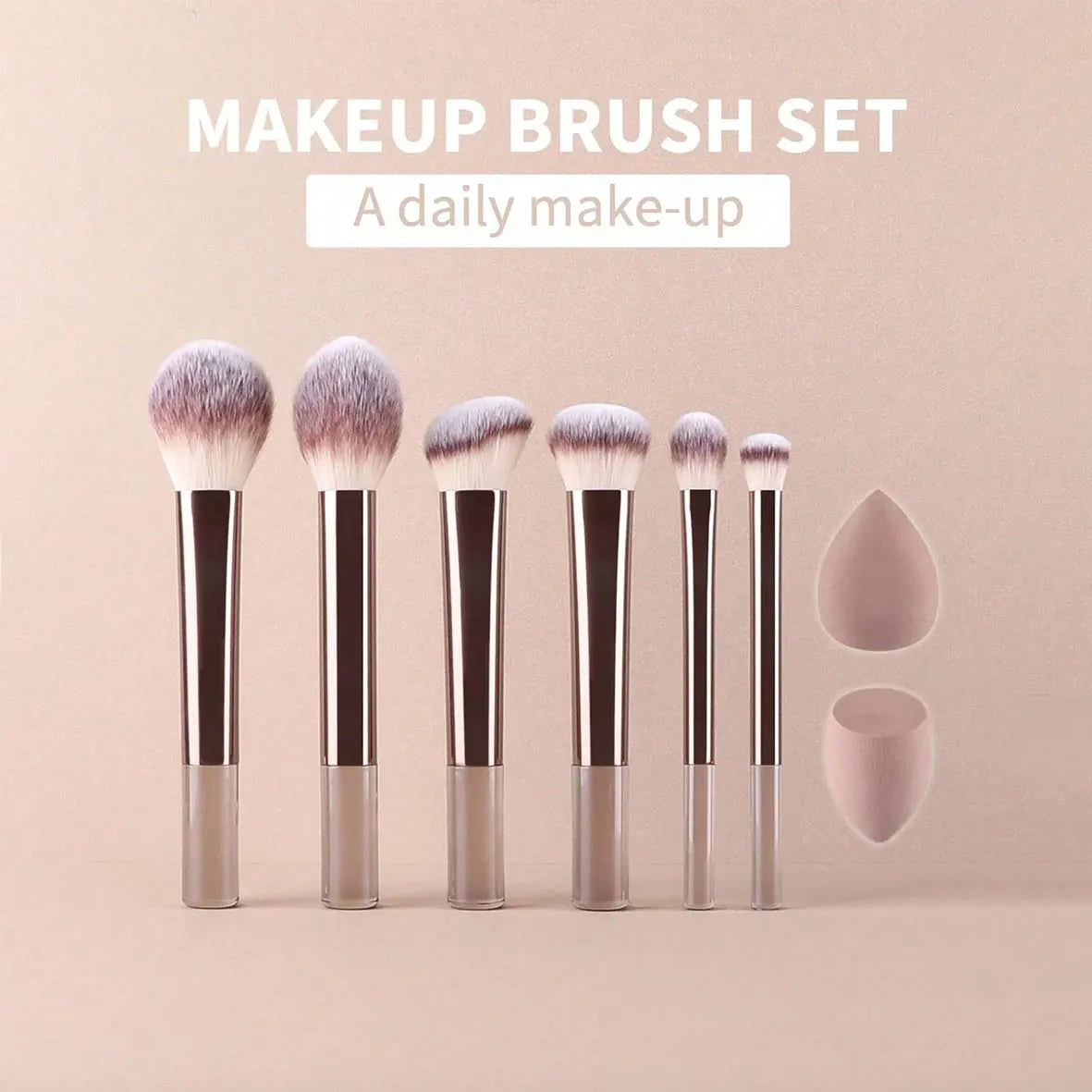 Sunny Makeup: 12pcs Professional Makeup Brush Set Incl. Eyeshadow, Powder, Blush Brushes, 2pcs Makeup Sponges, 1pc Powder Puff, Complete Trave