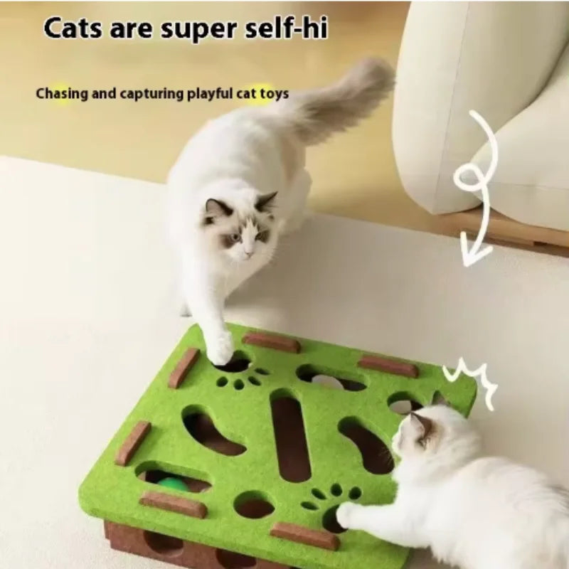 Juguete para gatos con laberinto, caja de fieltro con agujeros y pelota con cascabel, juguete interactivo divertido para gatitos, suministros para gatos