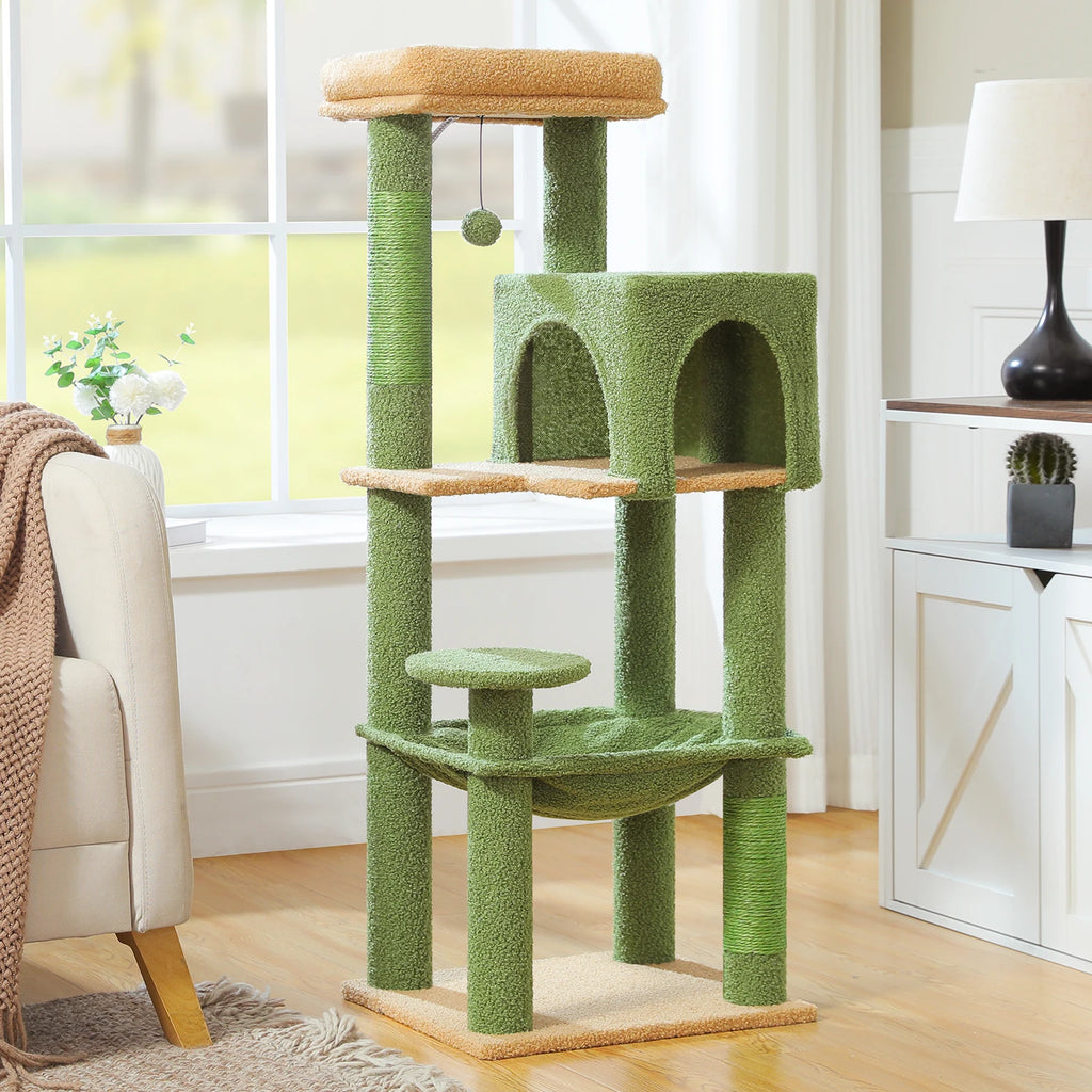 Rascador multinivel para gatos con postes de sisal, condominio acogedor, hamaca grande, torre de felpa para gatos, cama para gatitos de interior, juguetes para gatos