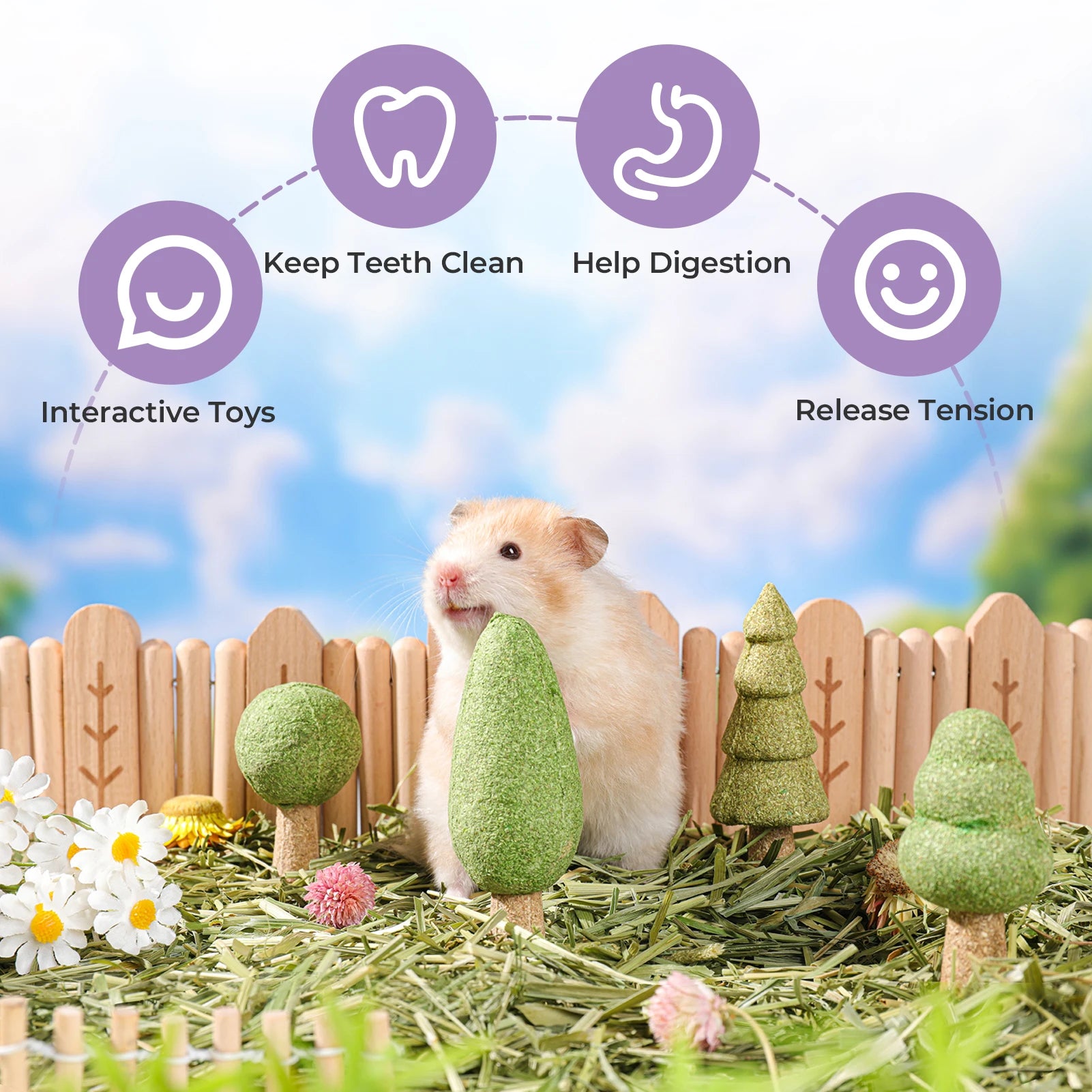 Golosinas Naturales Comestibles para Cobayas/Conejos, Juguetes Dentales para Mascotas Pequeñas, Juguetes Masticables de Enriquecimiento Desmontables para Chinchillas/Ratas/Jerbos