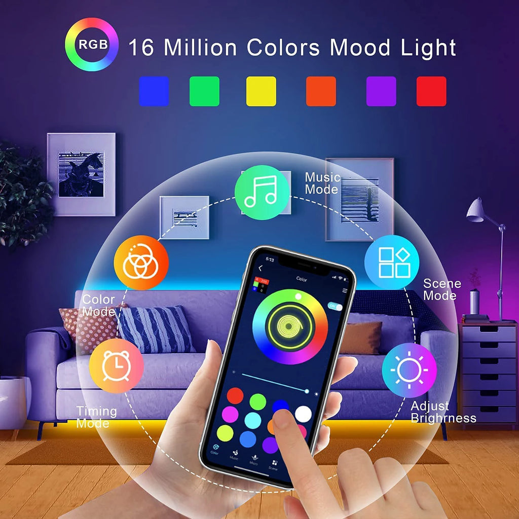 Sunny Light: Tiras de luces LED RGB de 5m, 10m, 20m, 30m, luz LED para habitación con control por APP, cinta flexible Luces LED para decoración de habitaciones y dormitorios