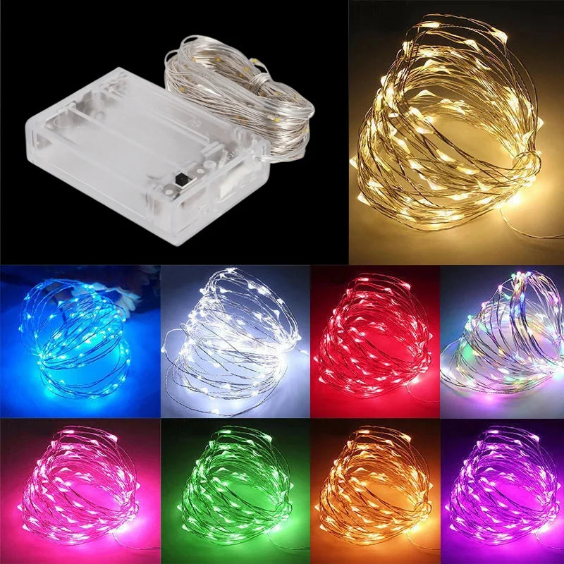 Guirnalda de luces LED 1/2/3/5/10M Impermeable Luces de cadena Decoración navideña Luces de hadas Luces de cadena para exteriores Jardín Navidad