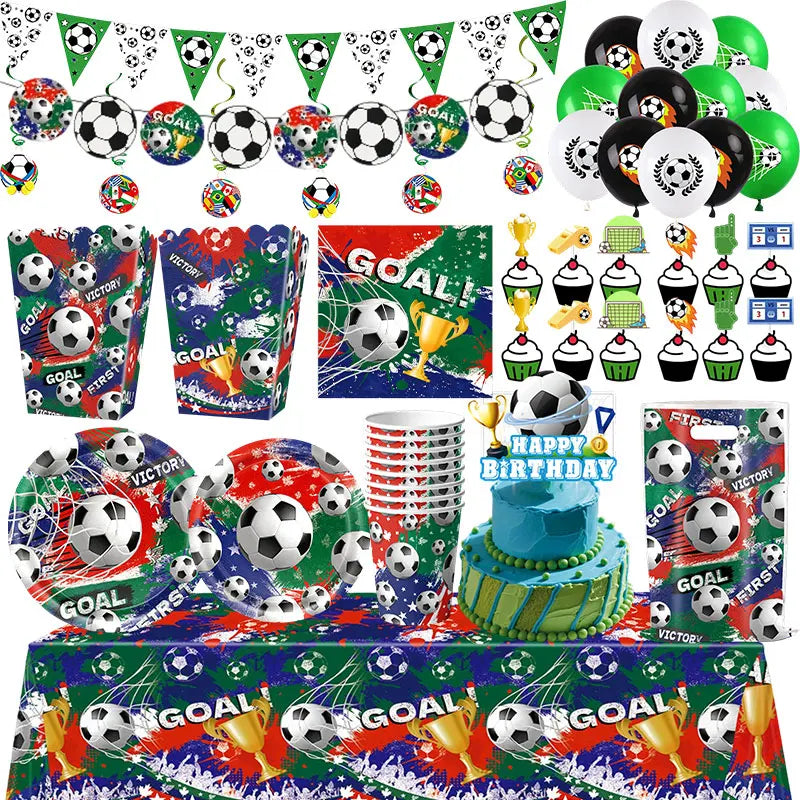 Fiesta Patitas Fútbol Cumpleaños Vajilla Taza Plato Servilleta Fútbol Cumpleaños Kit Globo Llavero Decoración de fiesta para cumpleaños decoración de fútbol