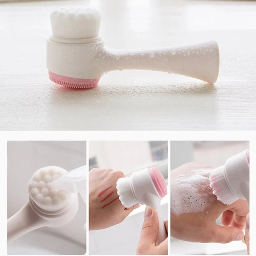 Cepillo Facial Limpiador Doble de Silicona 3D, Cepillo Facial Manual de Masaje, Cerdas Suaves, Exfoliante, Cepillo Limpiador Facial de Doble Cara