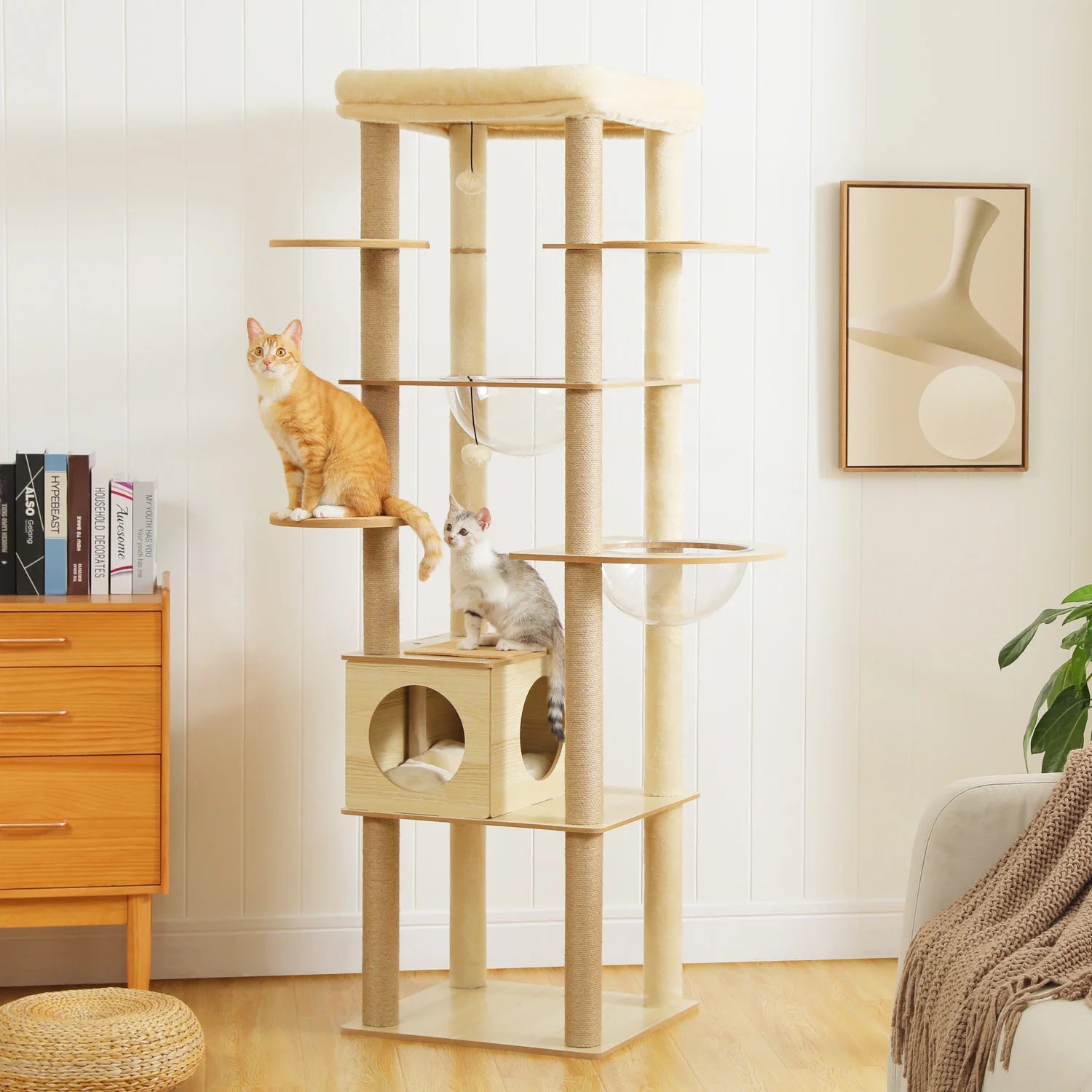 Árbol para Gatos de Varios Niveles, Torre de Madera para Gatos de Interior con Rascadores, Amplio Condominio, Hamaca, Plataforma Superior y Rascador para Gatos, Juguetes para Gatos
