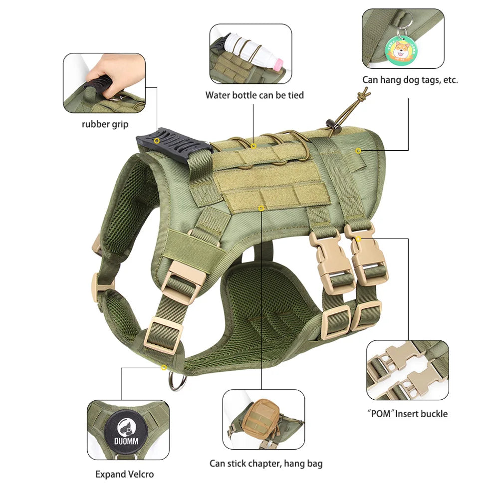 Arnés táctico para perro, chaleco de entrenamiento militar, arnés para mascotas para perros de servicio medianos, grandes y grandes