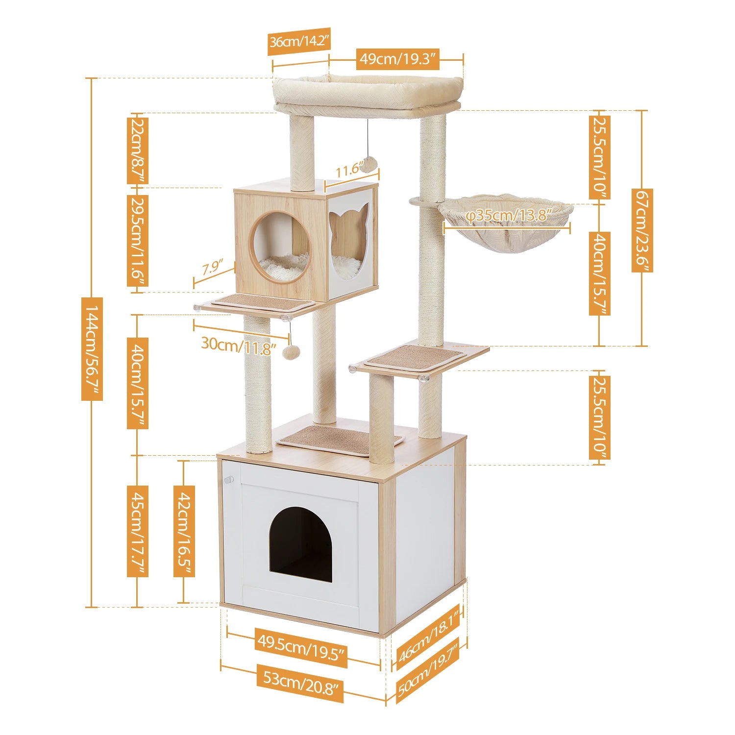 Árbol para Gatos de Varios Niveles, Torre de Madera para Gatos de Interior con Rascadores, Amplio Condominio, Hamaca, Plataforma Superior y Rascador para Gatos, Juguetes para Gatos
