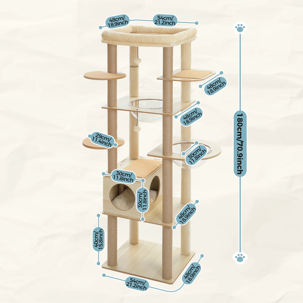 Árbol para Gatos de Varios Niveles, Torre de Madera para Gatos de Interior con Rascadores, Amplio Condominio, Hamaca, Plataforma Superior y Rascador para Gatos, Juguetes para Gatos