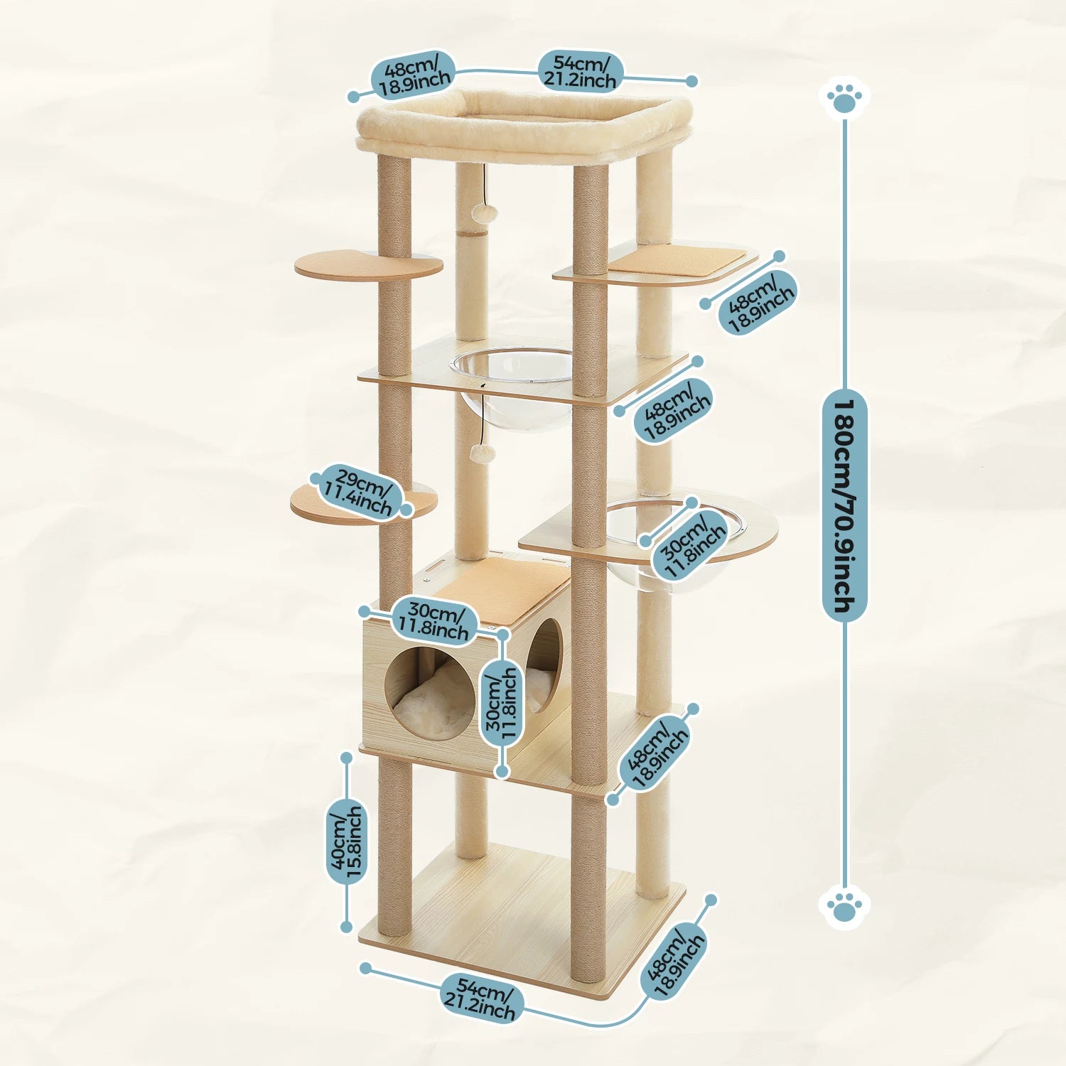 Árbol para Gatos de Varios Niveles, Torre de Madera para Gatos de Interior con Rascadores, Amplio Condominio, Hamaca, Plataforma Superior y Rascador para Gatos, Juguetes para Gatos