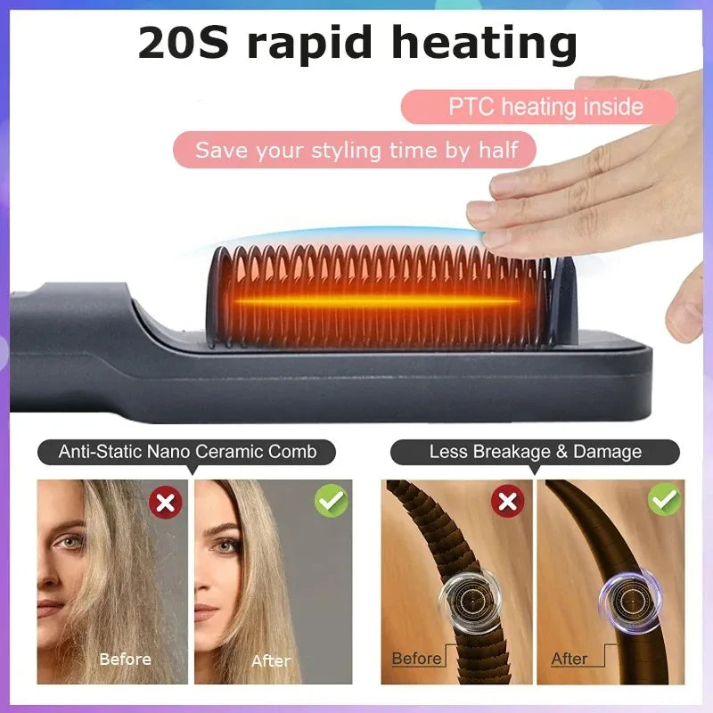 Sunny Hair: Electric Hot Comb Multifunctional Straight Hair Straightener Comb Negative Ion Anti-Scalding Styling Tool Straightening Brush