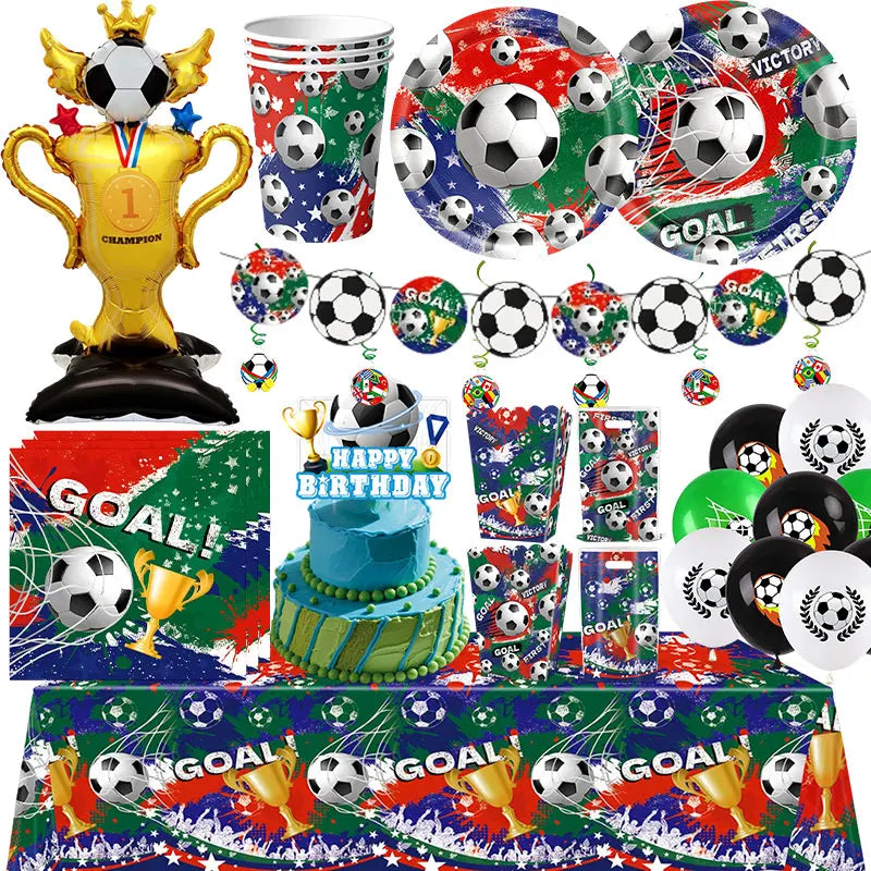 Fiesta Patitas Fútbol Cumpleaños Vajilla Taza Plato Servilleta Fútbol Cumpleaños Kit Globo Llavero Decoración de fiesta para cumpleaños decoración de fútbol