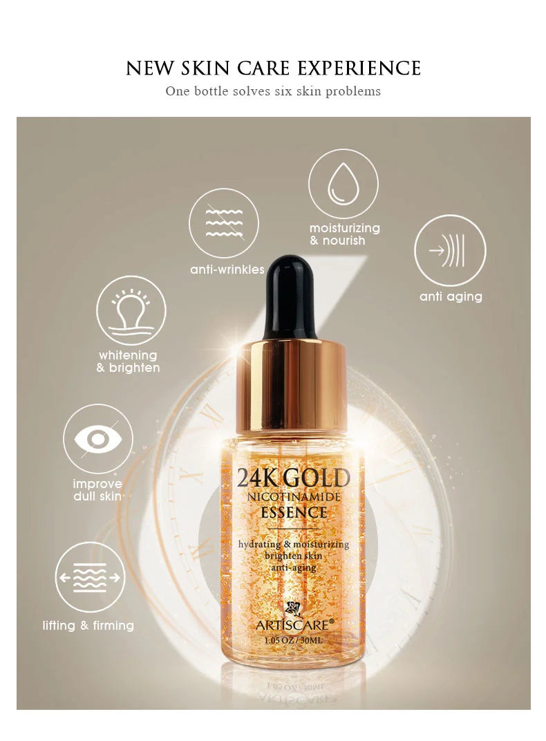 ARTISCARE SET de cuidado de la piel con oro de 24K, Crema facial, Suero hidratante, Esencia para ojeras, Productos coreanos para el cuidado de la piel