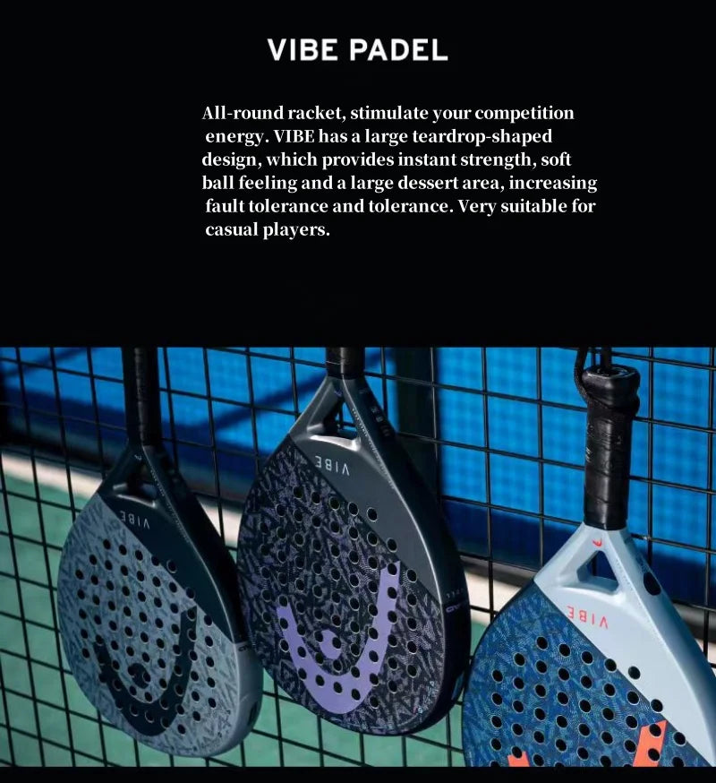 HEAD 2025 Nuevas raquetas de pádel y tenis Serie VIBE Fibra de carbono Núcleo de espuma Eva Memory Flex Raquetas de pádel y tenis ligeras