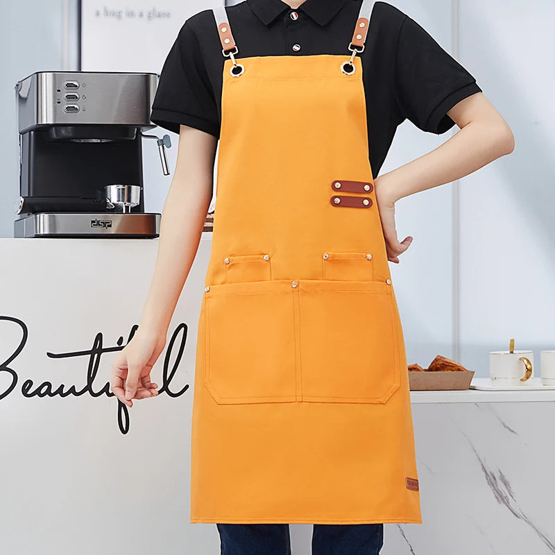 Apron Custom Logo Catering Server Uniforms Restaurant Cafe Hotel Waiter Chef Aprons Women Nail Salon Work Bib Men's BBQ Mandiles