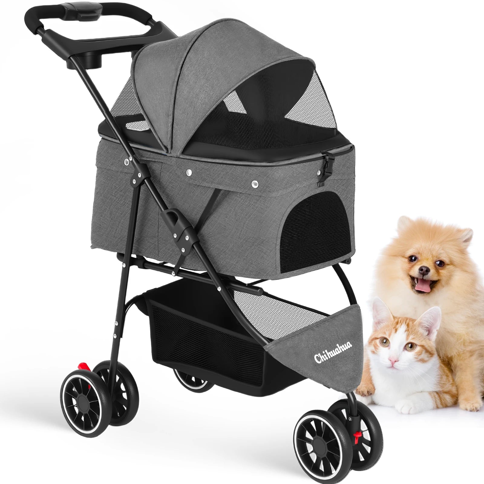 Cochecito para mascotas para perros pequeños y gatos, cochecito de viaje portátil para perros, carrito plegable para perros y gatos
