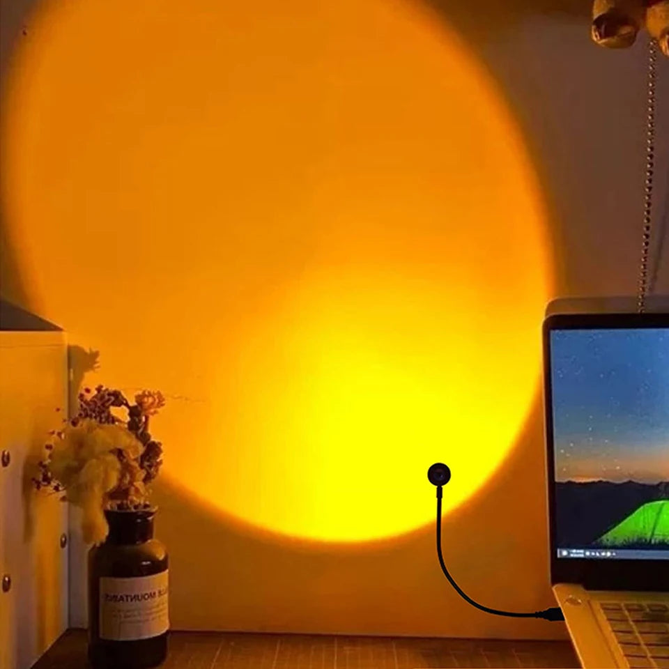Lámpara de proyección USB de atardecer, luz nocturna de ambiente arcoíris, luz de atardecer para fotografía, selfis, cafeterías, decoración de paredes en vivo