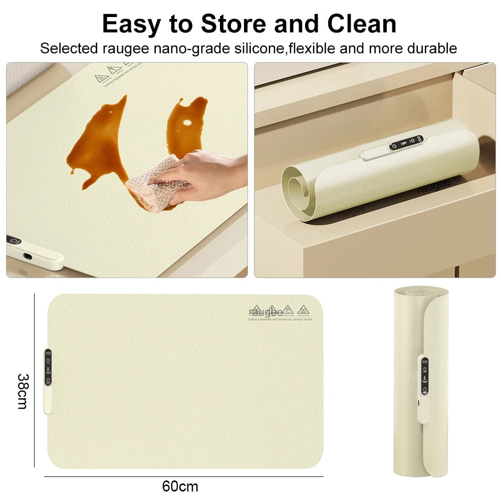 Electric Heating Plate Food Warmer Mat Silicone Dining Table Fast Warming Food Coffee Heater Tray Foldable Food Warming Plate