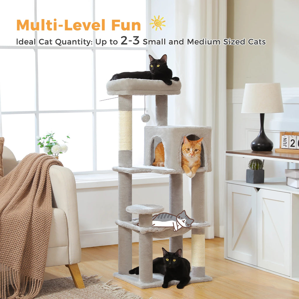 Rascador multinivel para gatos con postes de sisal, condominio acogedor, hamaca grande, torre de felpa para gatos, cama para gatitos de interior, juguetes para gatos