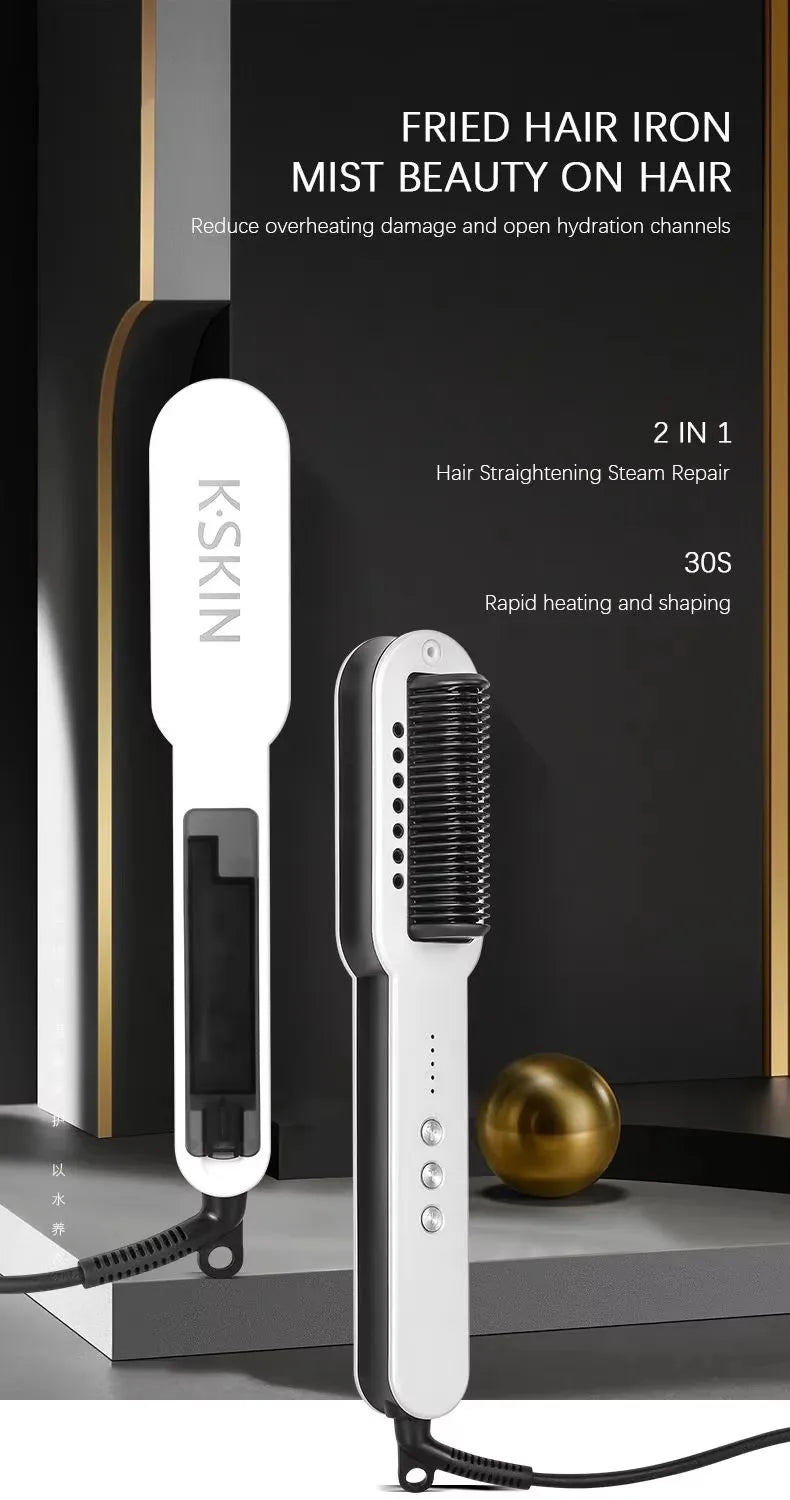 Professional Salon 2in1 Steampod Nano Spray Hair Straightener Beauty Care Hot Steam Ionic Hair Straightening Styler Comb Brush