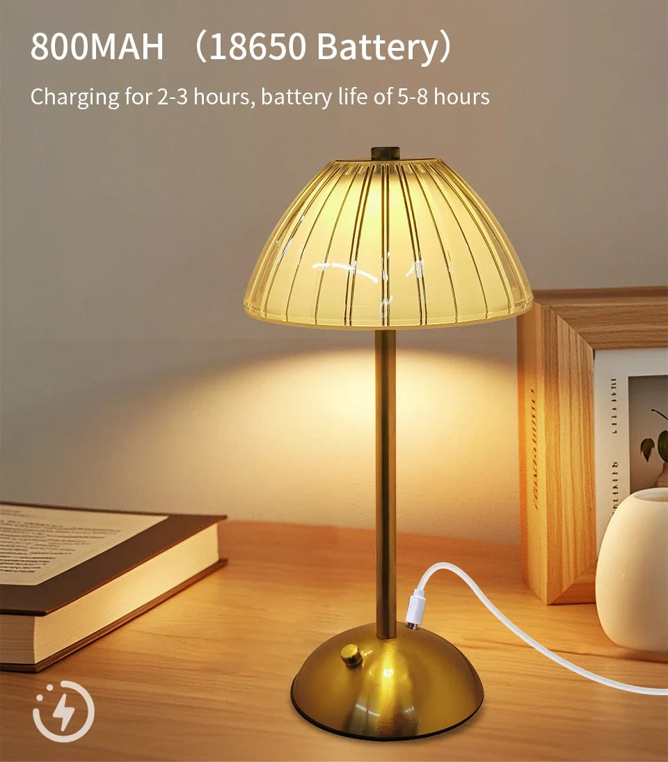 Lámpara de mesa LED recargable por USB con atenuación táctil, luz ambiental para cafetería/bar, luz nocturna de lectura con protección ocular, decoración para dormitorio