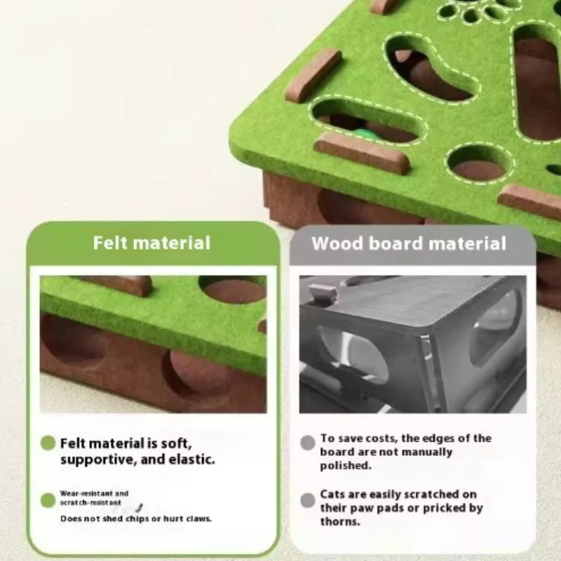 Juguete para gatos con laberinto, caja de fieltro con agujeros y pelota con cascabel, juguete interactivo divertido para gatitos, suministros para gatos