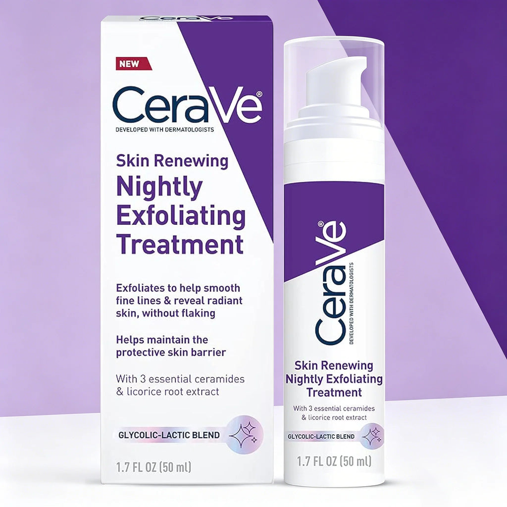 CeraVe Tratamiento Exfoliante Nocturno Renovador de la Piel 50ml Suero con Ácido Glicólico y Láctico con Ceramidas para una Piel Radiante y Suave