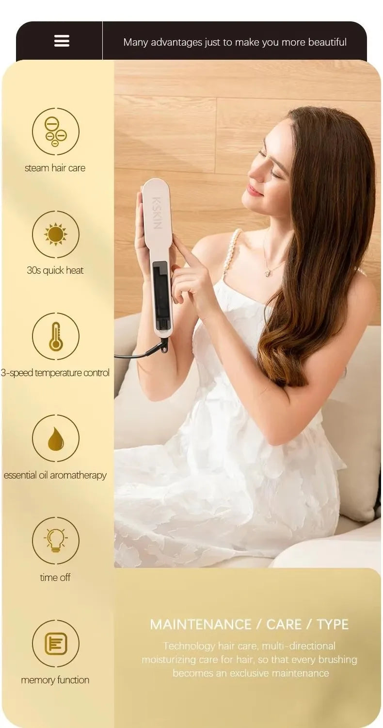 Professional Salon 2in1 Steampod Nano Spray Hair Straightener Beauty Care Hot Steam Ionic Hair Straightening Styler Comb Brush