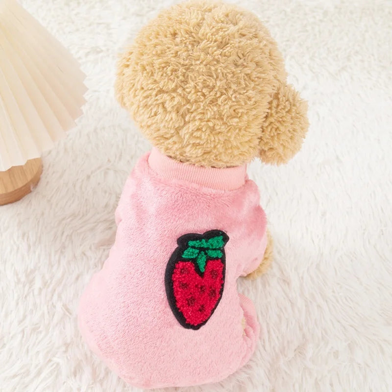 Monos de perro de moda, pijamas cálidos de felpa de invierno para perros, ropa de cuatro patas para cachorros, monos con estampado de frutas para gatos, ropa para perros chihuahua