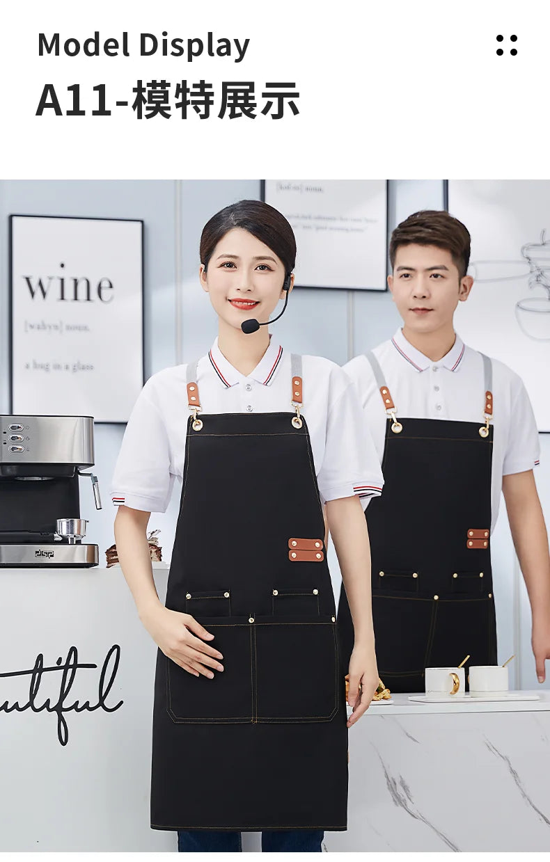 Apron Custom Logo Catering Server Uniforms Restaurant Cafe Hotel Waiter Chef Aprons Women Nail Salon Work Bib Men's BBQ Mandiles