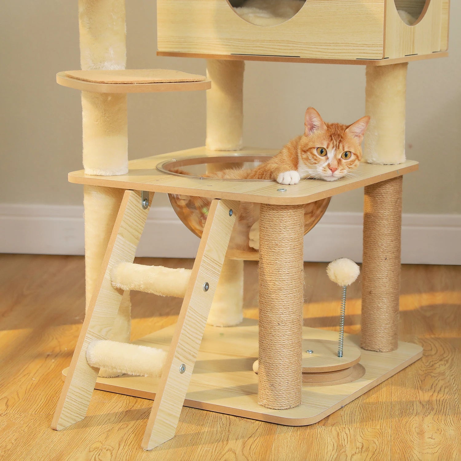Árbol para Gatos de Varios Niveles, Torre de Madera para Gatos de Interior con Rascadores, Amplio Condominio, Hamaca, Plataforma Superior y Rascador para Gatos, Juguetes para Gatos