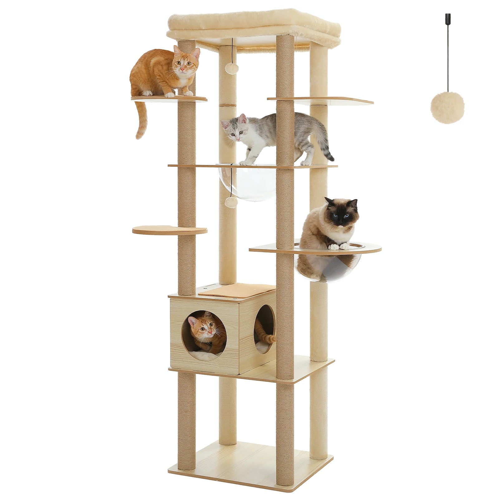 Árbol para Gatos de Varios Niveles, Torre de Madera para Gatos de Interior con Rascadores, Amplio Condominio, Hamaca, Plataforma Superior y Rascador para Gatos, Juguetes para Gatos