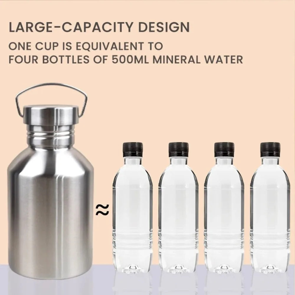 2000ML High Quality Large Capacity Sports Water Bottle Non-insulated Thermos Stainless Steel Travel Mug Outdoor Portable Kettle