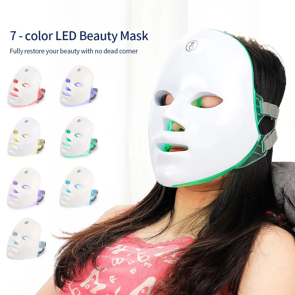 Mascarilla LED Facial Recargable de 7 Colores Máscara de Belleza con Fotones LED Rejuvenecimiento de la Piel Lifting Facial en Casa Blanqueamiento Cuidado de la Piel Máscara de Belleza