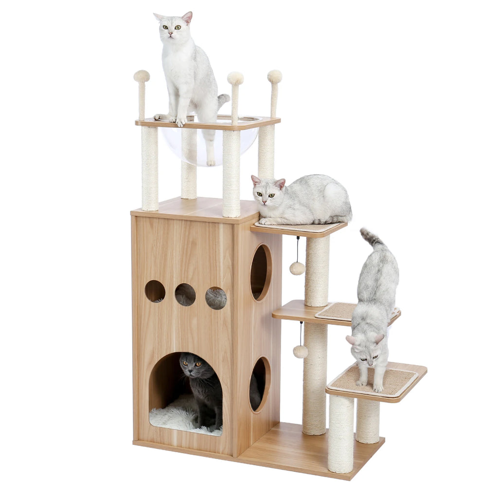 Árbol para Gatos de Varios Niveles, Torre de Madera para Gatos de Interior con Rascadores, Amplio Condominio, Hamaca, Plataforma Superior y Rascador para Gatos, Juguetes para Gatos