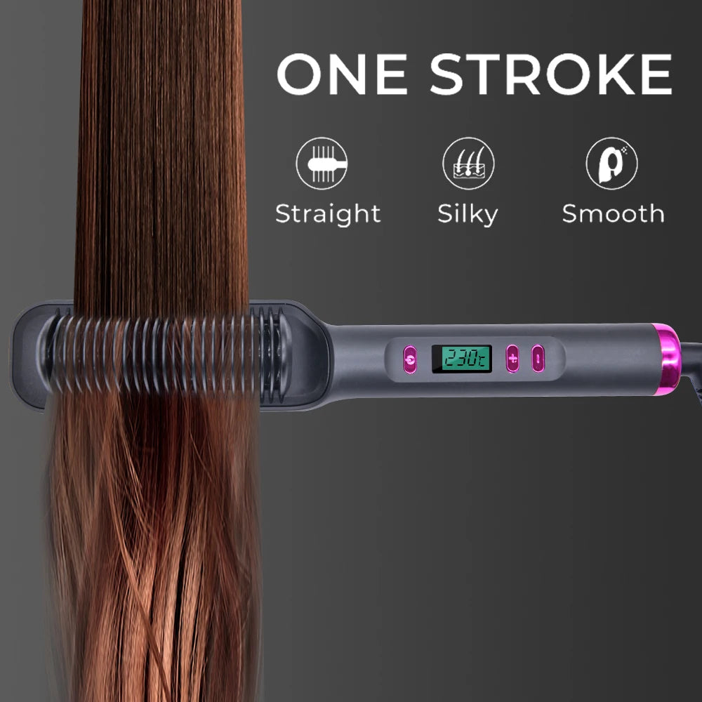 Sunny Hair: Peine caliente eléctrico, peine alisador multifuncional para cabello liso, herramienta de peinado anti-escaldado con iones negativos, cepillo alisador