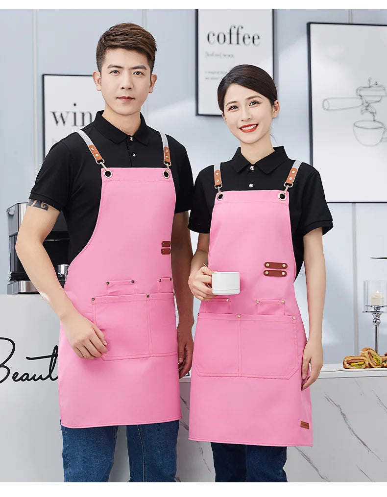 Apron Custom Logo Catering Server Uniforms Restaurant Cafe Hotel Waiter Chef Aprons Women Nail Salon Work Bib Men's BBQ Mandiles