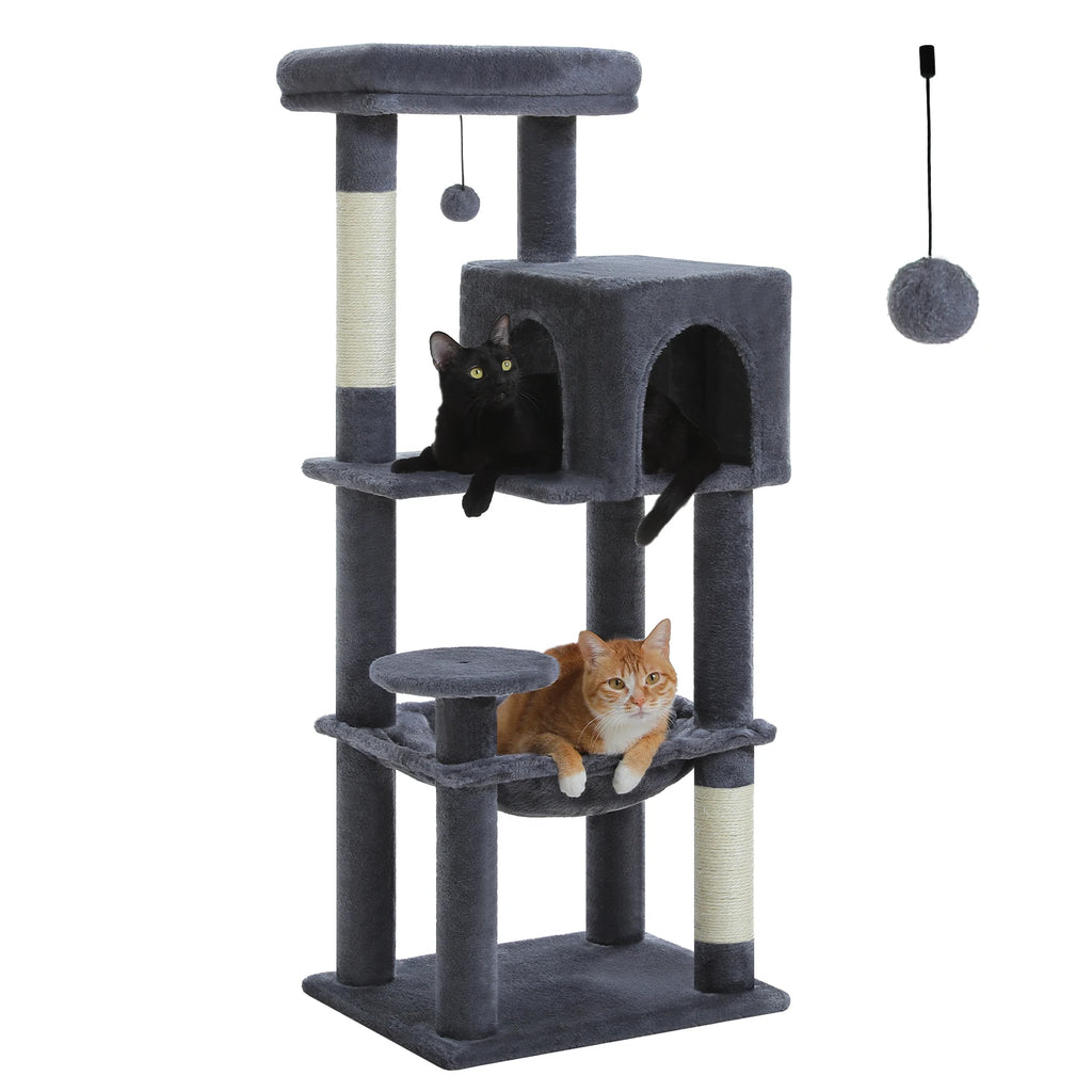 Rascador multinivel para gatos con postes de sisal, condominio acogedor, hamaca grande, torre de felpa para gatos, cama para gatitos de interior, juguetes para gatos