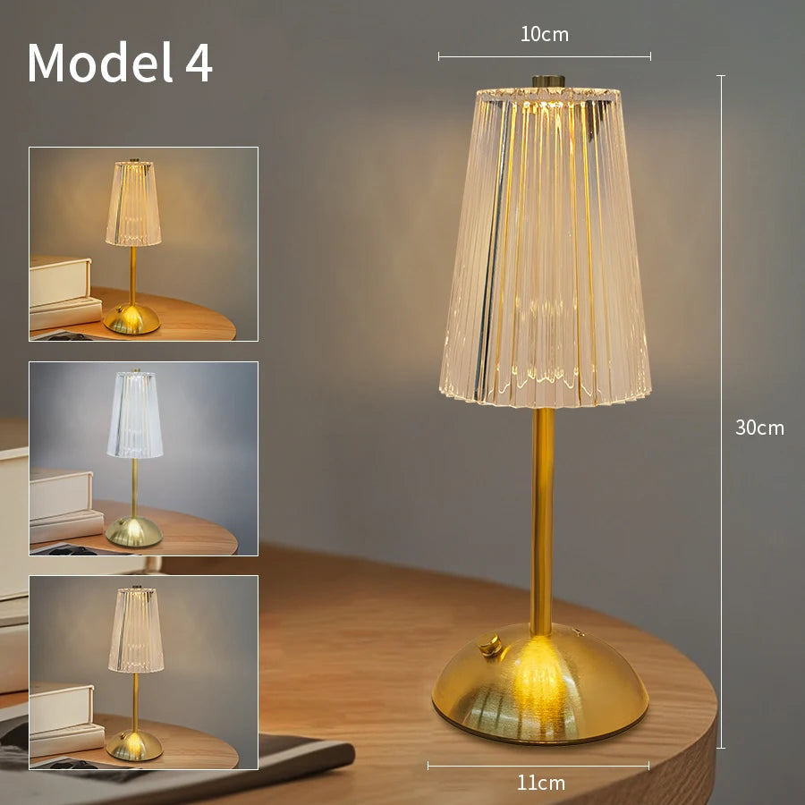 LED Table Lamp USB Rechargable Touch Dimming Coffee Bar Atmosphere Light Eye-Protection Reading Night Light Bedroom Decor
