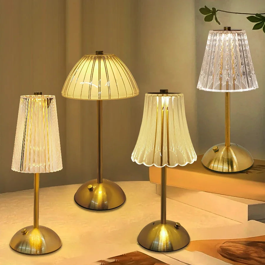 LED Table Lamp USB Rechargable Touch Dimming Coffee Bar Atmosphere Light Eye-Protection Reading Night Light Bedroom Decor
